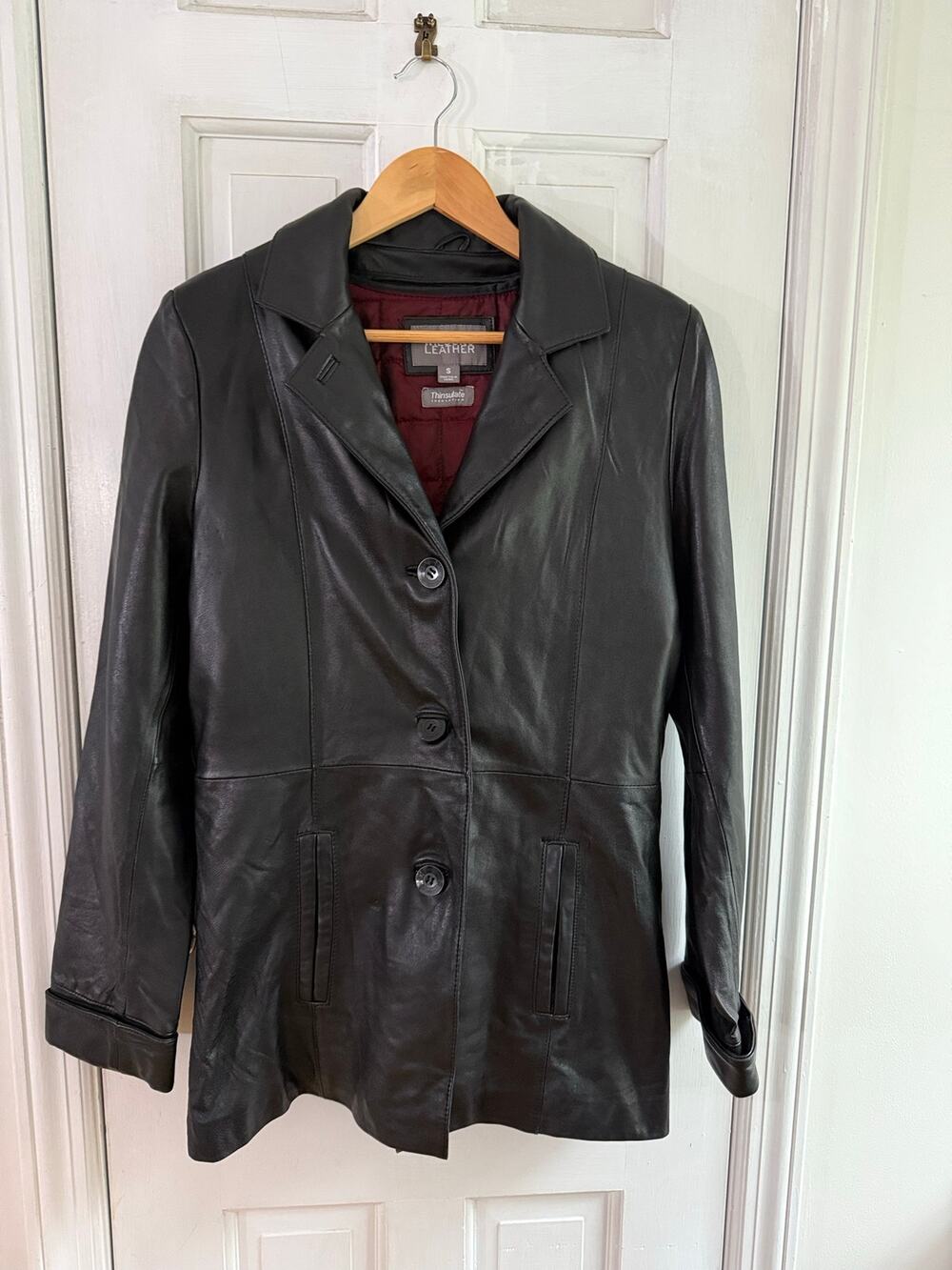 Vintage Wilsons Leather Thinsulate Coat Jacket Small Black Quilted Liner Trench